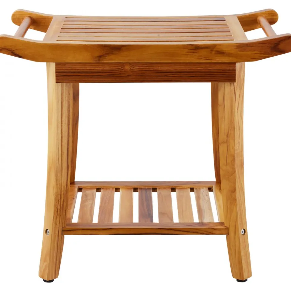 VEVOR Teak Shower Bench, 22 x 14.4 x 18.5 in, Waterproof Wood Shower Stool with Storage Shelf Handle Non-Slip Feet, 300 lbs Maximum Load Capacity Shower Chair Seat, for Bathroom Indoor and Outdoor Use