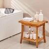 VEVOR Teak Shower Bench, 20 x 14.3 x 17.9 in, Waterproof Wood Shower Stool with Storage Shelf Non-Slip Foot Pads, 400 lbs Maximum Load Capacity Shower Chair Seat, for Bathroom Indoor and Outdoor Use