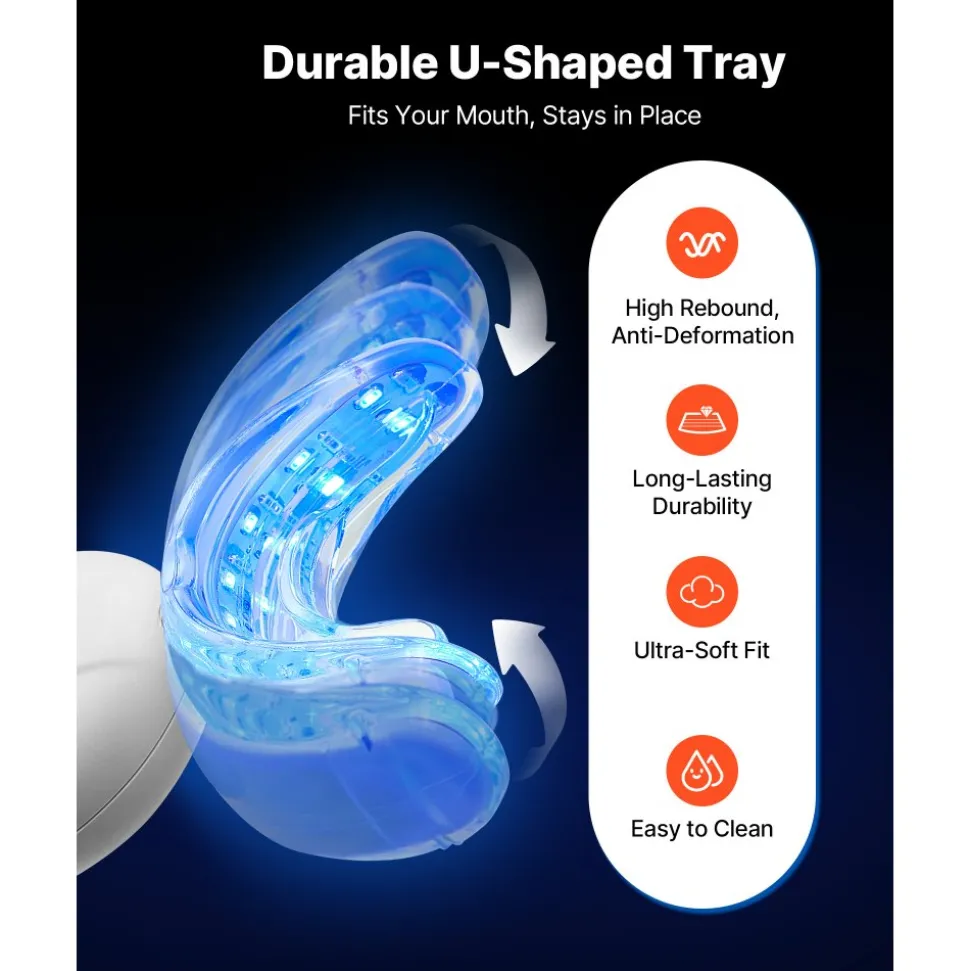 VEVOR Teeth Whitening Kit with LED Light, 32 LED Accelerator Lights, Whitening Gel Syringe, Desensitizing Gel, and U-Shaped Tray, Wireless Portable Kit Fast and Effectively Removes Stubborn Stains