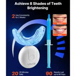 VEVOR Teeth Whitening Kit with LED Light, 32 LED Accelerator Lights, Whitening Gel Syringe, Desensitizing Gel, and U-Shaped Tray, Wireless Portable Kit Fast and Effectively Removes Stubborn Stains