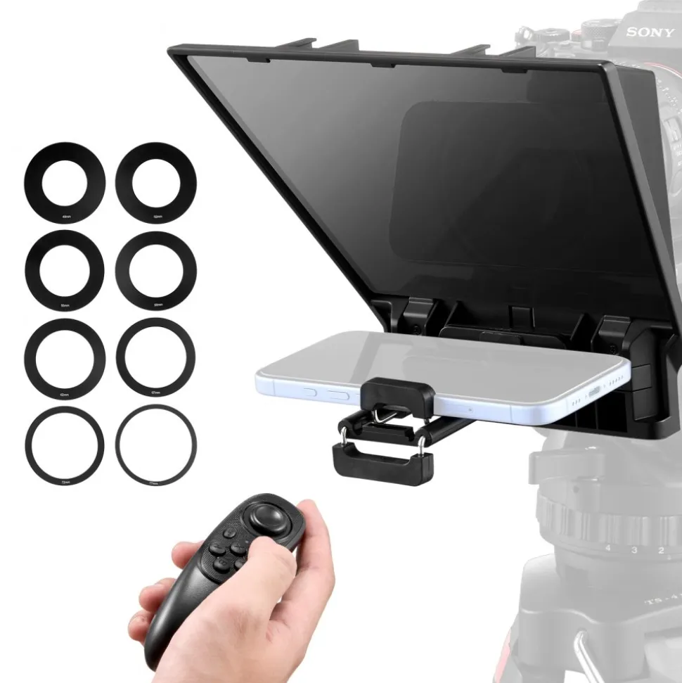 VEVOR Teleprompter, 8" Aluminum Alloy, Desktop Prompter with Adjustable Spectroscope, Remote Control, for YouTube, Twitch, Zoom, Supports DSLR/Webcam/Smartphone, for Video Recording/Live Streaming