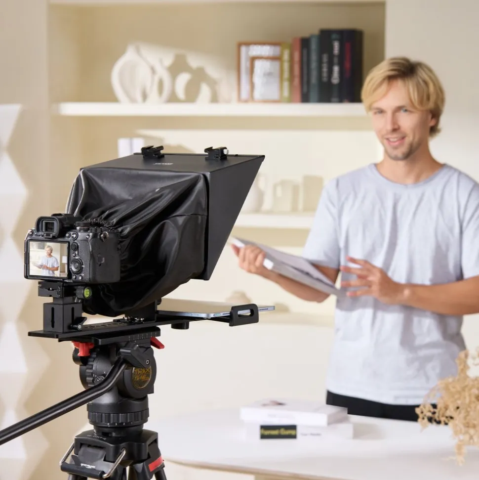 VEVOR Teleprompter, 10" Aluminum Alloy, Desktop Prompter with Adjustable Spectroscope, Remote Control, for YouTube, Twitch, Zoom, Supports DSLR/Webcam/Smartphone, for Video Recording/Live Streaming
