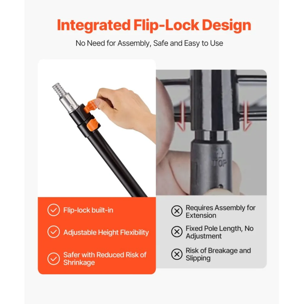 VEVOR Telescopic Extension Pole, 1.76-4 FT Multi-Purpose Extendable Pole, Sturdy Aluminum Alloy Paint Pole Extension with Flip-Lock Design, High Reach Roller Stick for Painting, Dusting and Cleaning