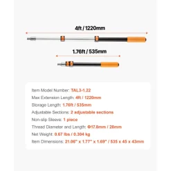 VEVOR Telescopic Extension Pole, 1.76-4 FT Multi-Purpose Extendable Pole, Sturdy Aluminum Alloy Paint Pole Extension with Flip-Lock Design, High Reach Roller Stick for Painting, Dusting and Cleaning
