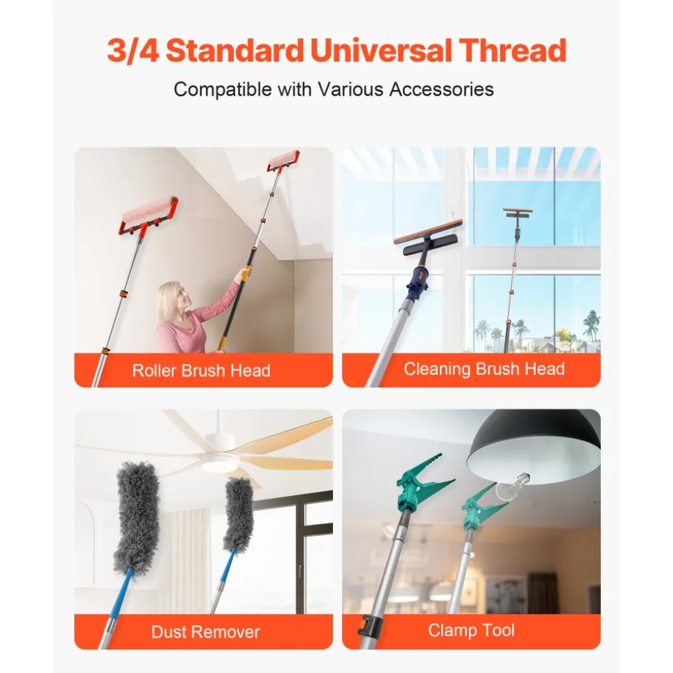 VEVOR Telescopic Extension Pole, 3.8-12 FT Multi-Purpose Extendable Pole, Sturdy Aluminum Alloy Paint Pole Extension with Flip-Lock Design, High Reach Roller Stick for Painting, Dusting and Cleaning