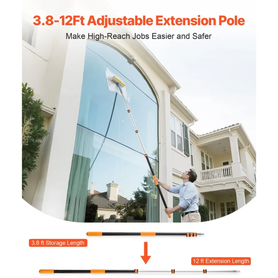 VEVOR Telescopic Extension Pole, 3.8-12 FT Multi-Purpose Extendable Pole, Sturdy Aluminum Alloy Paint Pole Extension with Flip-Lock Design, High Reach Roller Stick for Painting, Dusting and Cleaning