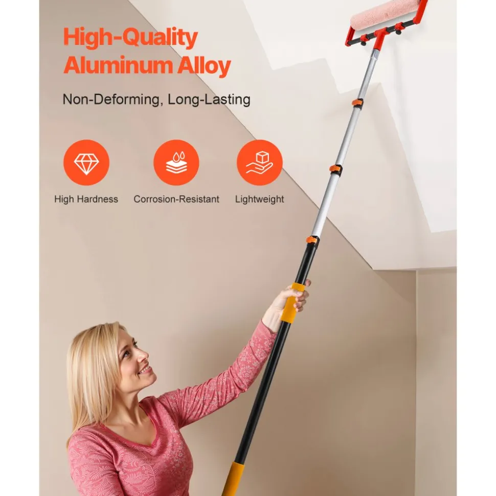 VEVOR Telescopic Extension Pole, 3.8-12 FT Multi-Purpose Extendable Pole, Sturdy Aluminum Alloy Paint Pole Extension with Flip-Lock Design, High Reach Roller Stick for Painting, Dusting and Cleaning