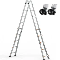 VEVOR Telescoping Ladder A Frame, 17 FT Compact Aluminum Extension Ladder, Multi-Function Portable Collapsible RV Ladder, Telescopic Ladder for Homework Stairs Indoor Outdoor Roof, 330lb Load