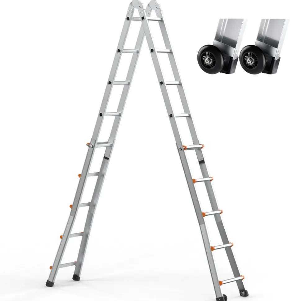 VEVOR Telescoping Ladder A Frame, 17 FT Compact Aluminum Extension Ladder, Multi-Function Portable Collapsible RV Ladder, Telescopic Ladder for Homework Stairs Indoor Outdoor Roof, 330lb Load
