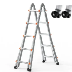 VEVOR Telescoping Ladder A Frame, 17 FT Compact Aluminum Extension Ladder, Multi-Function Portable Collapsible RV Ladder, Telescopic Ladder for Homework Stairs Indoor Outdoor Roof, 330lb Load