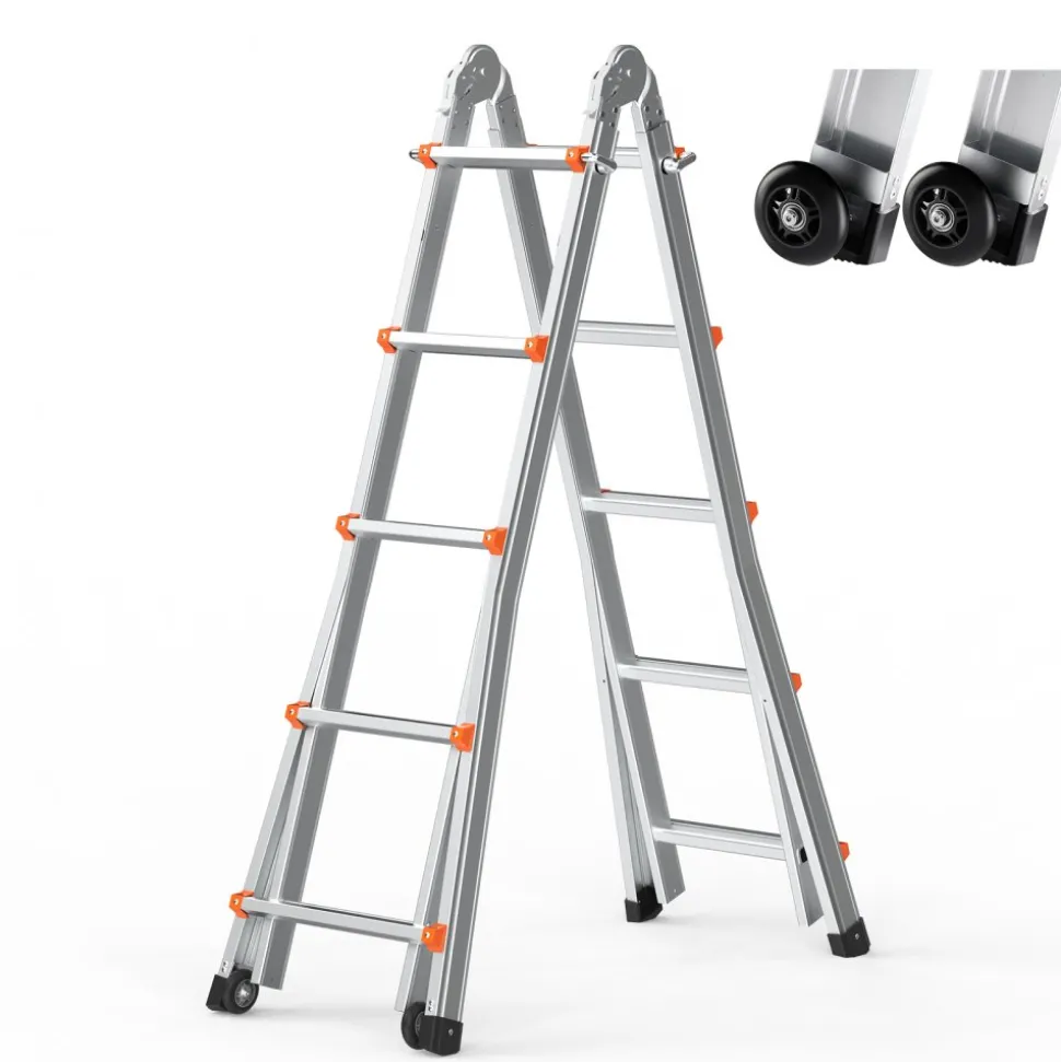 VEVOR Telescoping Ladder A Frame, 17 FT Compact Aluminum Extension Ladder, Multi-Function Portable Collapsible RV Ladder, Telescopic Ladder for Homework Stairs Indoor Outdoor Roof, 330lb Load