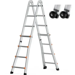 VEVOR Telescoping Ladder A Frame, 13 FT Compact Aluminum Extension Ladder, Multi-Function Portable Collapsible RV Ladder, Telescopic Ladder for Homework Stairs Indoor Outdoor Roof, 330lb Load