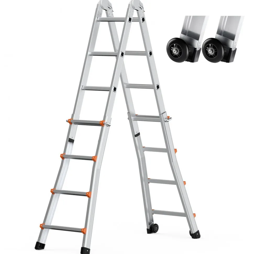 VEVOR Telescoping Ladder A Frame, 13 FT Compact Aluminum Extension Ladder, Multi-Function Portable Collapsible RV Ladder, Telescopic Ladder for Homework Stairs Indoor Outdoor Roof, 330lb Load