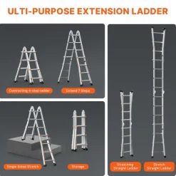 VEVOR Telescoping Ladder A Frame, 13 FT Compact Aluminum Extension Ladder, Multi-Function Portable Collapsible RV Ladder, Telescopic Ladder for Homework Stairs Indoor Outdoor Roof, 330lb Load