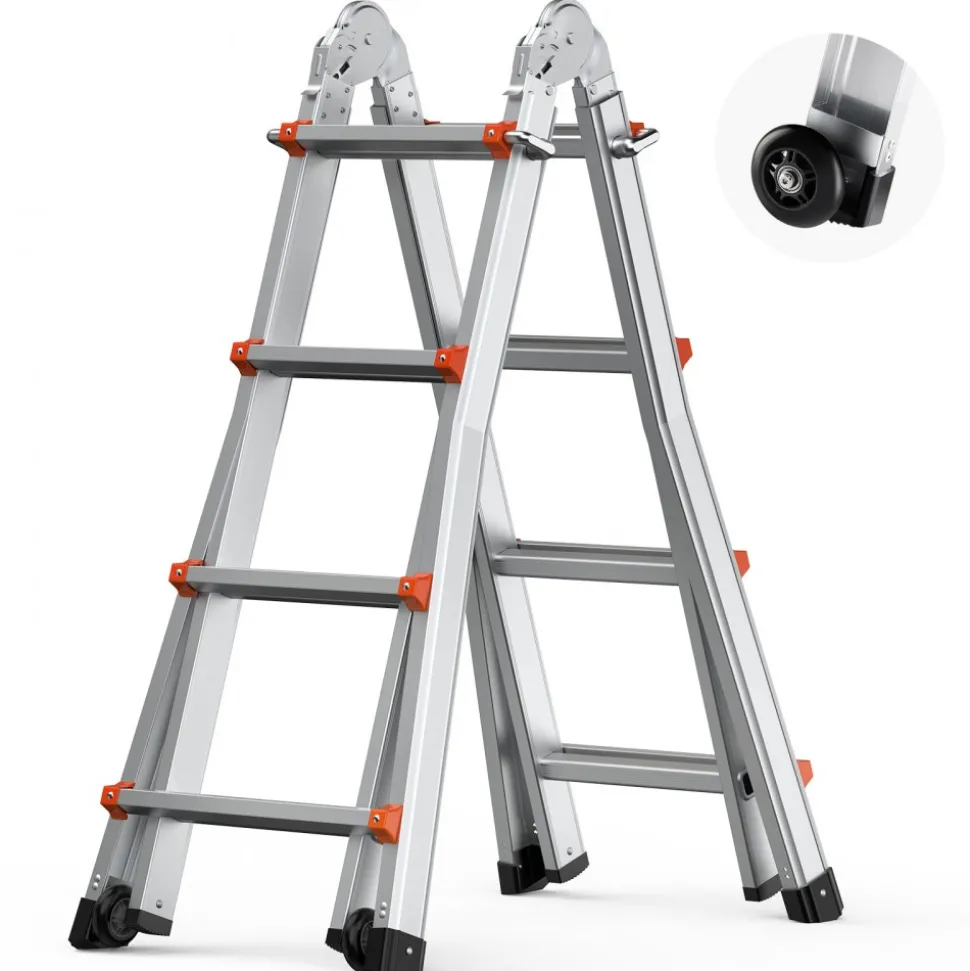 VEVOR Telescoping Ladder A Frame, 13 FT Compact Aluminum Extension Ladder, Multi-Function Portable Collapsible RV Ladder, Telescopic Ladder for Homework Stairs Indoor Outdoor Roof, 330lb Load