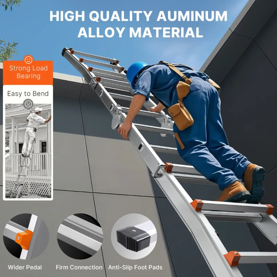 VEVOR Telescoping Ladder A Frame, 13 FT Compact Aluminum Extension Ladder, Multi-Function Portable Collapsible RV Ladder, Telescopic Ladder for Homework Stairs Indoor Outdoor Roof, 330lb Load
