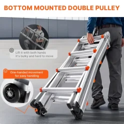 VEVOR Telescoping Ladder A Frame, 13 FT Compact Aluminum Extension Ladder, Multi-Function Portable Collapsible RV Ladder, Telescopic Ladder for Homework Stairs Indoor Outdoor Roof, 330lb Load