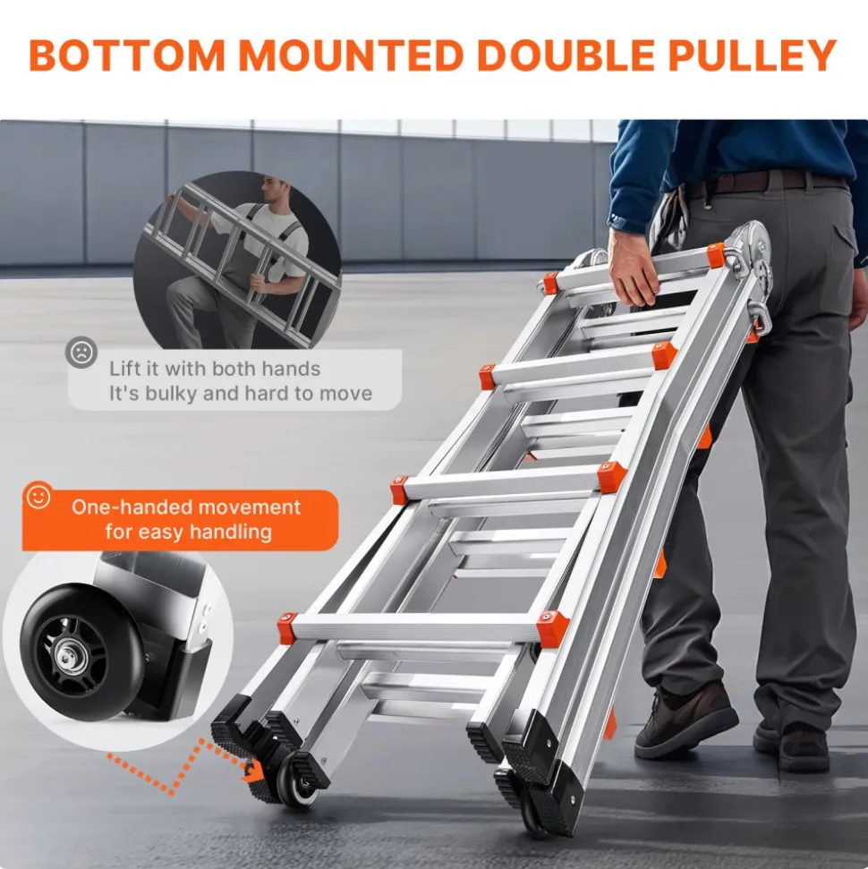 VEVOR Telescoping Ladder A Frame, 13 FT Compact Aluminum Extension Ladder, Multi-Function Portable Collapsible RV Ladder, Telescopic Ladder for Homework Stairs Indoor Outdoor Roof, 330lb Load