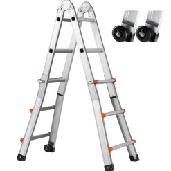 VEVOR Telescoping Ladder A Frame, 20.5 FT Compact Aluminum Extension Ladder, Multi-Function Portable Collapsible RV Ladder, Telescopic Ladder for Homework Stairs Indoor Outdoor Roof, 330lb Load