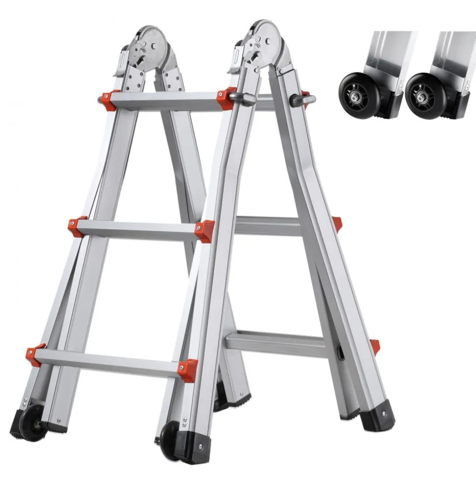 VEVOR Telescoping Ladder A Frame, 20.5 FT Compact Aluminum Extension Ladder, Multi-Function Portable Collapsible RV Ladder, Telescopic Ladder for Homework Stairs Indoor Outdoor Roof, 330lb Load
