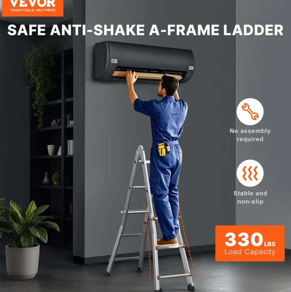 VEVOR Telescoping Ladder A Frame, 20.5 FT Compact Aluminum Extension Ladder, Multi-Function Portable Collapsible RV Ladder, Telescopic Ladder for Homework Stairs Indoor Outdoor Roof, 330lb Load