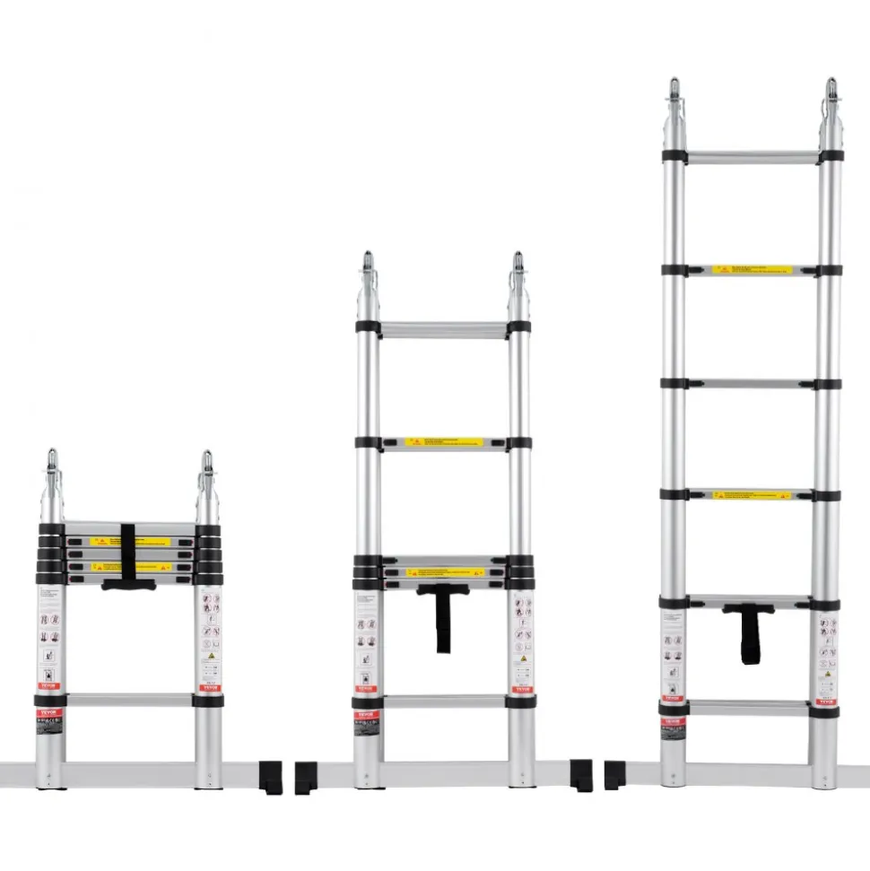VEVOR Telescoping Ladder, 8.5FT Aluminum Lightweight Extension Ladder, One-button Retraction Collapsible Ladder, 375 LBS Capacity with Non-slip Feet, Portable Compact Ladders for Home, RV, Loft