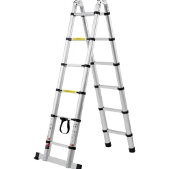 VEVOR Telescoping Ladder, 8.5FT Aluminum Lightweight Extension Ladder, One-button Retraction Collapsible Ladder, 375 LBS Capacity with Non-slip Feet, Portable Compact Ladders for Home, RV, Loft