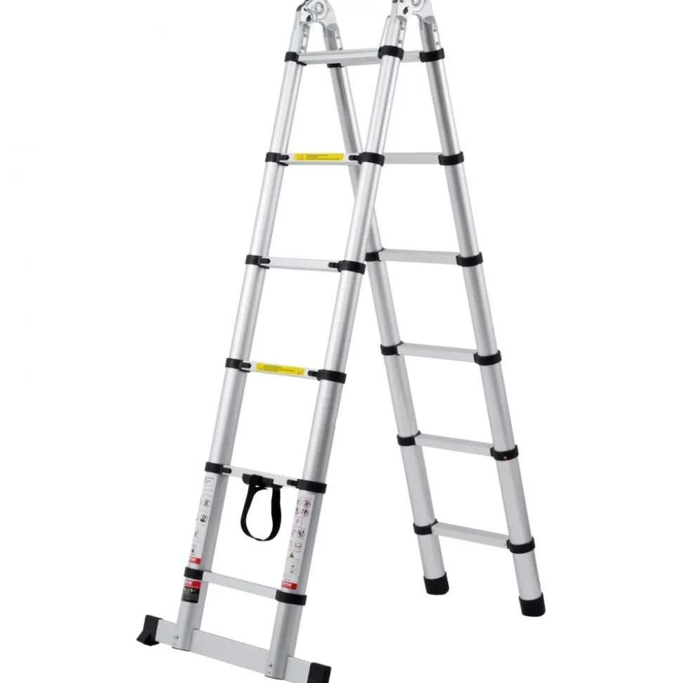 VEVOR Telescoping Ladder, 8.5FT Aluminum Lightweight Extension Ladder, One-button Retraction Collapsible Ladder, 375 LBS Capacity with Non-slip Feet, Portable Compact Ladders for Home, RV, Loft