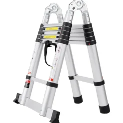VEVOR Telescoping Ladder, 8.5FT Aluminum Lightweight Extension Ladder, One-button Retraction Collapsible Ladder, 375 LBS Capacity with Non-slip Feet, Portable Compact Ladders for Home, RV, Loft