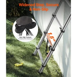 VEVOR Telescoping Ladder, 8.5ft Stainless Steel Lightweight Extension Ladder, Multi-Button Retraction Collapsible Ladders, 330LBS Capacity & Non-Slip Feet, Portable 9-Step Ladders for Home, RV, Loft