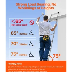 VEVOR Telescoping Ladder, 8.5ft Stainless Steel Lightweight Extension Ladder, Multi-Button Retraction Collapsible Ladders, 330LBS Capacity & Non-Slip Feet, Portable 9-Step Ladders for Home, RV, Loft