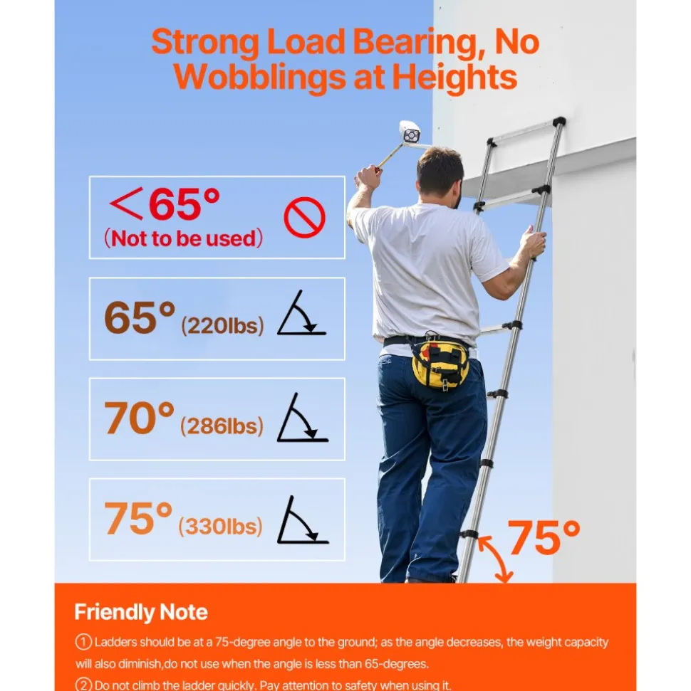 VEVOR Telescoping Ladder, 8.5ft Stainless Steel Lightweight Extension Ladder, Multi-Button Retraction Collapsible Ladders, 330LBS Capacity & Non-Slip Feet, Portable 9-Step Ladders for Home, RV, Loft