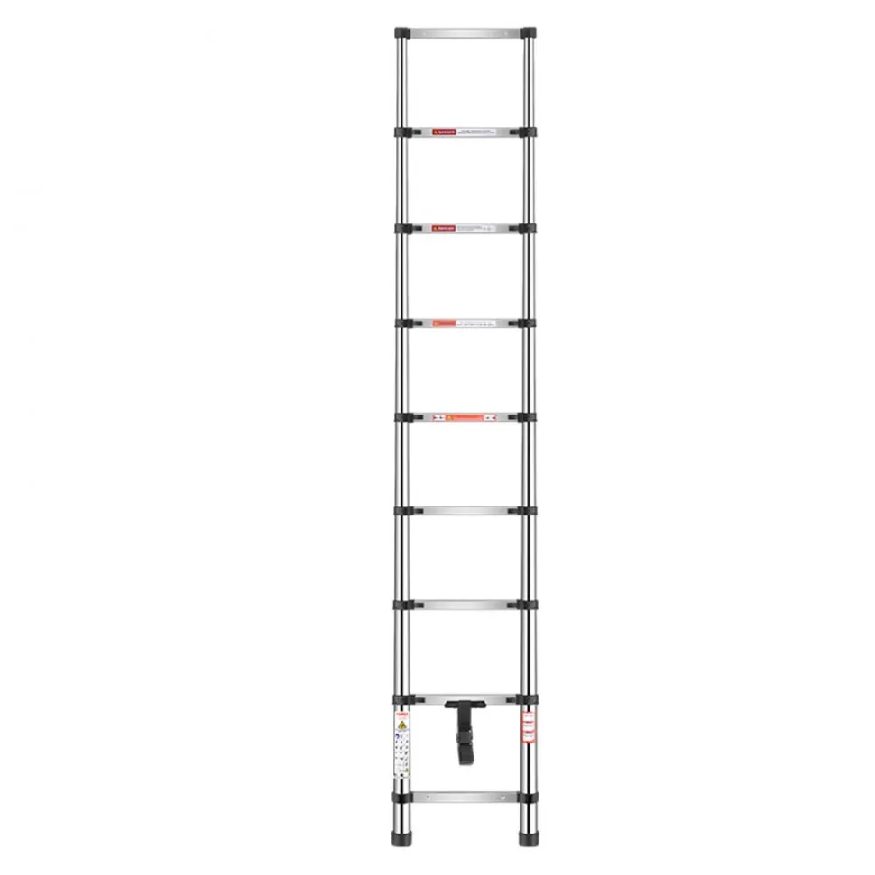 VEVOR Telescoping Ladder, 8.5ft Stainless Steel Lightweight Extension Ladder, Multi-Button Retraction Collapsible Ladders, 330LBS Capacity & Non-Slip Feet, Portable 9-Step Ladders for Home, RV, Loft