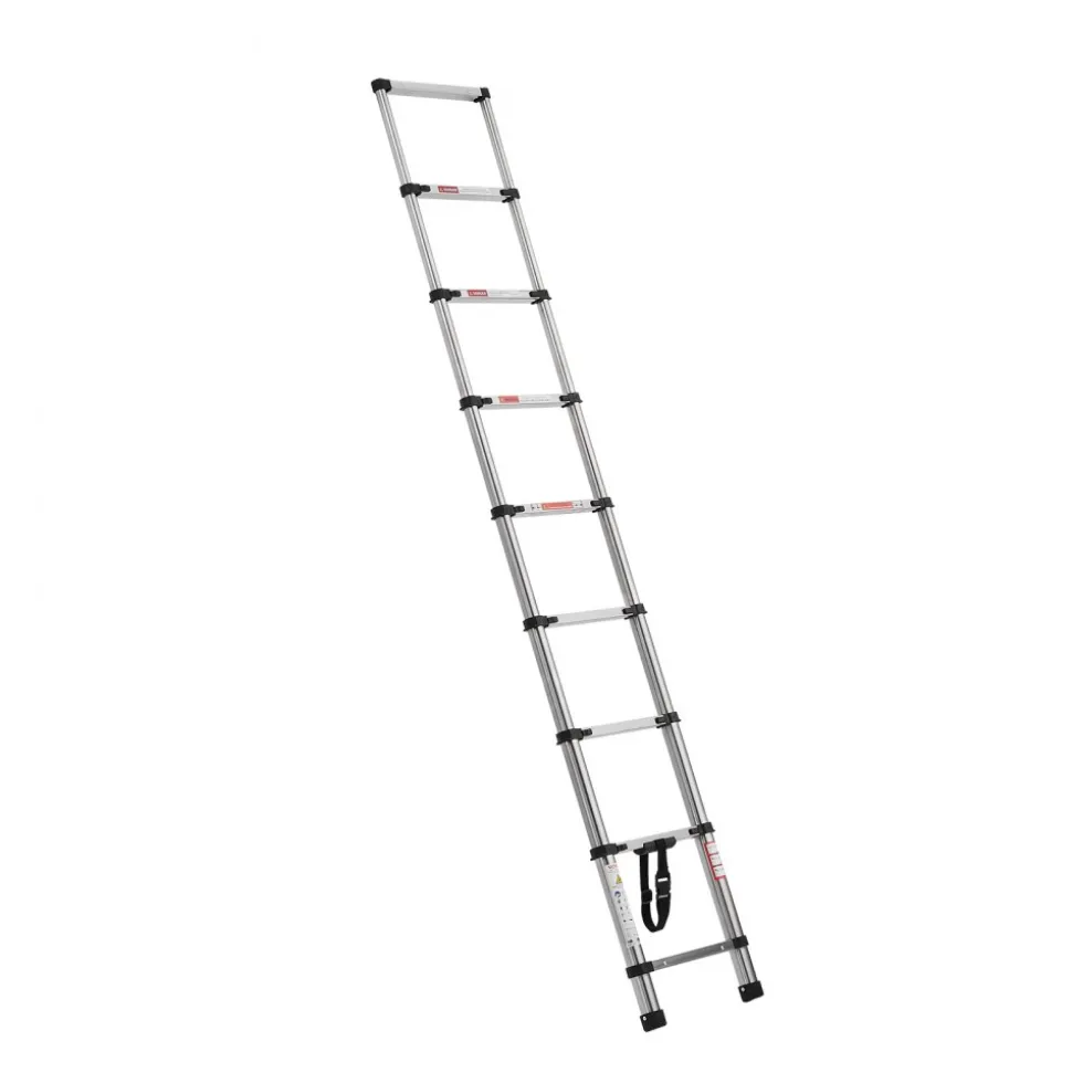 VEVOR Telescoping Ladder, 8.5ft Stainless Steel Lightweight Extension Ladder, Multi-Button Retraction Collapsible Ladders, 330LBS Capacity & Non-Slip Feet, Portable 9-Step Ladders for Home, RV, Loft