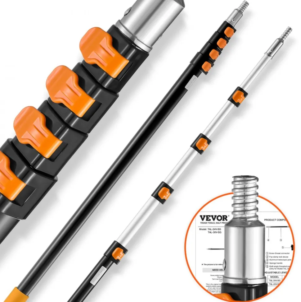 VEVOR Telescoping Pole, 6 to 24 FT Pole, Extension Multi-Purpose Pole, Sturdy Aluminum Alloy Paint Extendable Pole with Flip-Lock Design, Telescopic Pole for Painting, Dusting and Cleaning