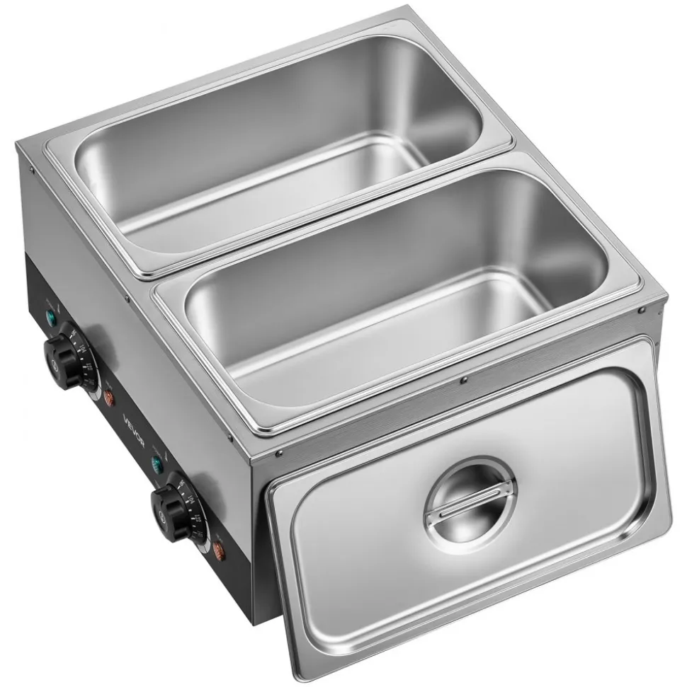 VEVOR 2-Temp Knob Chocolate Melting Machine, 2 Tanks 17.6 Lbs Choc Melter, 1600W Power, Independent Temp Control, Water Bath Heat System, Stainless Steel, 86℉ - 185℉, Cheese Warmer, Commercial & Home