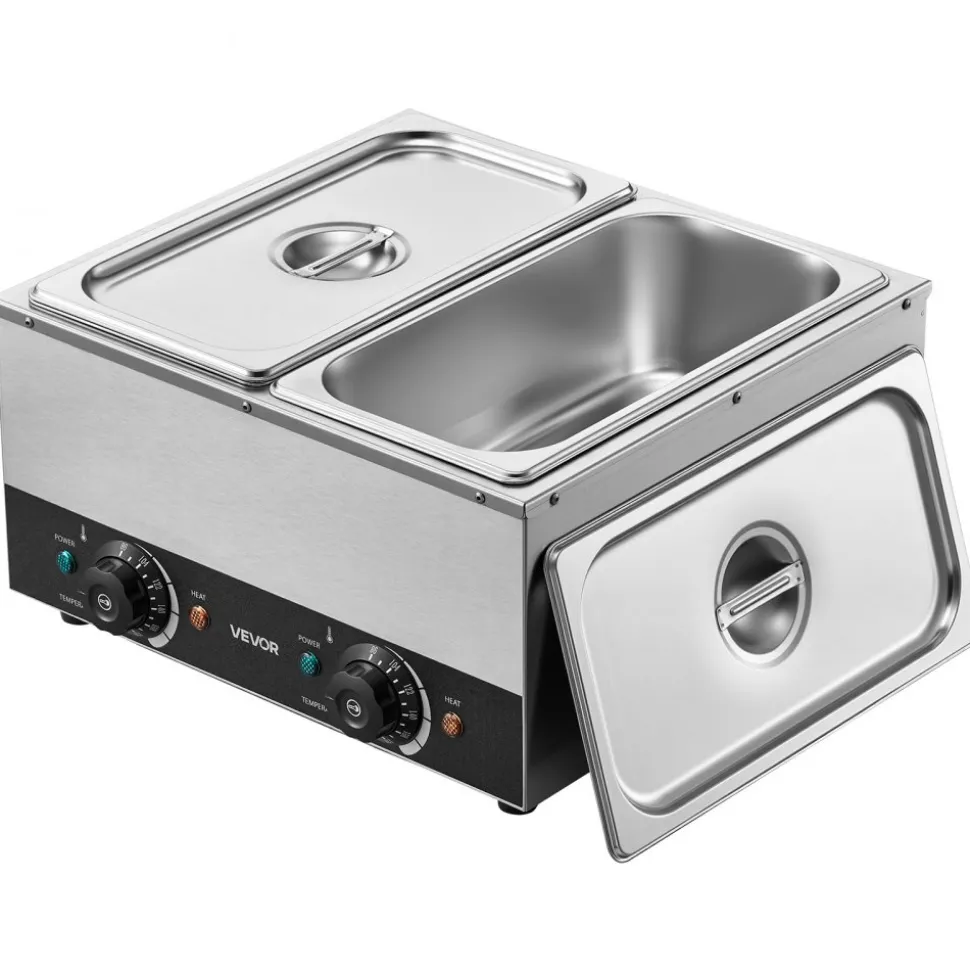 VEVOR 2-Temp Knob Chocolate Melting Machine, 2 Tanks 17.6 Lbs Choc Melter, 1600W Power, Independent Temp Control, Water Bath Heat System, Stainless Steel, 86℉ - 185℉, Cheese Warmer, Commercial & Home