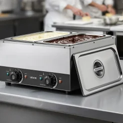 VEVOR 2-Temp Knob Chocolate Melting Machine, 2 Tanks 17.6 Lbs Choc Melter, 1600W Power, Independent Temp Control, Water Bath Heat System, Stainless Steel, 86℉ - 185℉, Cheese Warmer, Commercial & Home