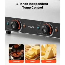 VEVOR 2-Temp Knob Chocolate Melting Machine, 2 Tanks 17.6 Lbs Choc Melter, 1600W Power, Independent Temp Control, Water Bath Heat System, Stainless Steel, 86℉ - 185℉, Cheese Warmer, Commercial & Home