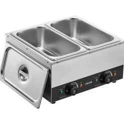 VEVOR 2-Temp Knob Chocolate Melting Machine, 2 Tanks 17.6 Lbs Choc Melter, 1600W Power, Independent Temp Control, Water Bath Heat System, Stainless Steel, 86℉ - 185℉, Cheese Warmer, Commercial & Home