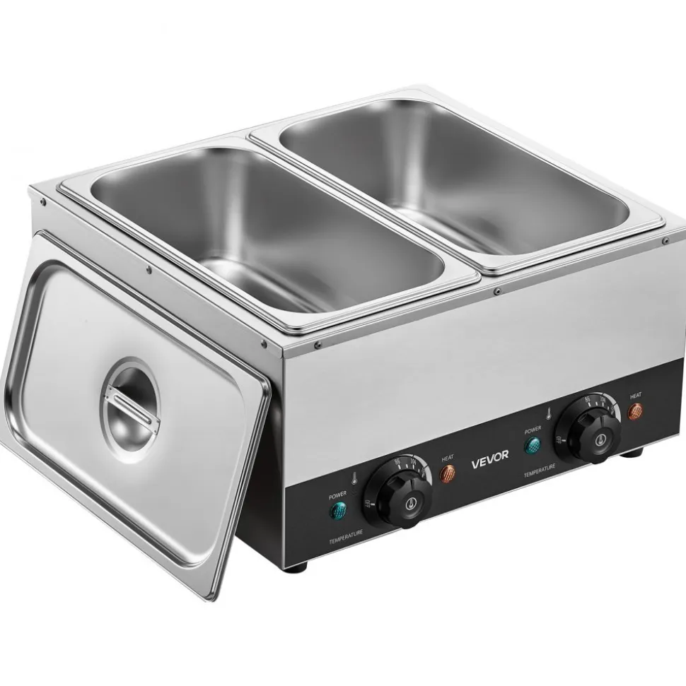 VEVOR 2-Temp Knob Chocolate Melting Machine, 2 Tanks 17.6 Lbs Choc Melter, 1600W Power, Independent Temp Control, Water Bath Heat System, Stainless Steel, 86℉ - 185℉, Cheese Warmer, Commercial & Home