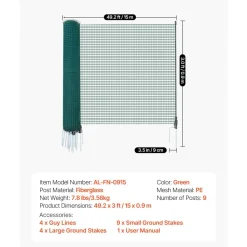 VEVOR Temporary Fence with Posts, 3 x 49.2 FT Plastic Mesh Fencing, Garden Safety Fences Netting with Double-Spike Stakes & Guy Ropes, Temporary Fence for Dogs, Chickens, Plants, Outdoor Yards