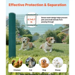 VEVOR Temporary Fence with Posts, 3 x 164 FT Plastic Mesh Fencing, Garden Safety Fences Netting with Double-Spike Stakes & Guy Ropes, Temporary Fence for Dogs, Chickens, Plants, Outdoor Yards