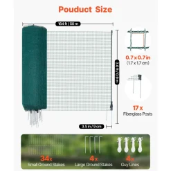 VEVOR Temporary Fence with Posts, 3 x 164 FT Plastic Mesh Fencing, Garden Safety Fences Netting with Double-Spike Stakes & Guy Ropes, Temporary Fence for Dogs, Chickens, Plants, Outdoor Yards