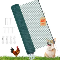 VEVOR Temporary Fence with Posts, 3.9 x 49.2 FT Plastic Mesh Fencing, Garden Safety Fences Netting with Double-Spike Stakes & Guy Ropes, Temporary Fence for Dogs, Chickens, Plants, Outdoor Yards
