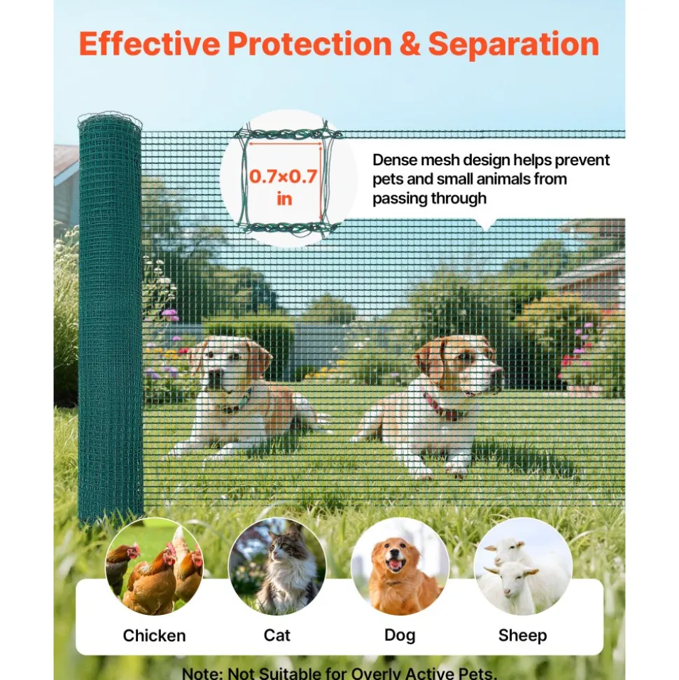 VEVOR Temporary Fence with Posts, 3.9 x 49.2 FT Plastic Mesh Fencing, Garden Safety Fences Netting with Double-Spike Stakes & Guy Ropes, Temporary Fence for Dogs, Chickens, Plants, Outdoor Yards