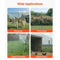 VEVOR Temporary Fence with Posts, 3.9 x 98.4 FT Plastic Mesh Fencing, Garden Safety Fences Netting with Double-Spike Stakes & Guy Ropes, Temporary Fence for Dogs, Chickens, Plants, Outdoor Yards