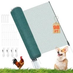 VEVOR Temporary Fence with Posts, 3.9 x 98.4 FT Plastic Mesh Fencing, Garden Safety Fences Netting with Double-Spike Stakes & Guy Ropes, Temporary Fence for Dogs, Chickens, Plants, Outdoor Yards