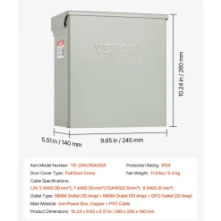 VEVOR Temporary Power Outlet Panel, 20 30 50 Amp, RV EV Electrical Outlet Panel, with NEMA 50 Amp NEMA 30 Amp GFCI 20 Amp Receptacle Installed, Pre-Wired IP54 Weatherproof Box, for RV Camper Motorhome