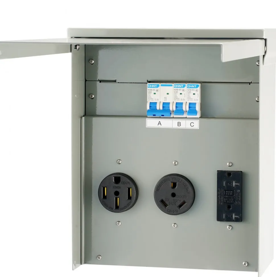 VEVOR Temporary Power Outlet Panel, 125/250V, RV Power Outlet Box with a 20/30/50 Amp Receptacle Installed, NEMA 14-50R / NEMA TT-30R / 15A GFCI for RV Camper Trailer Motorhome